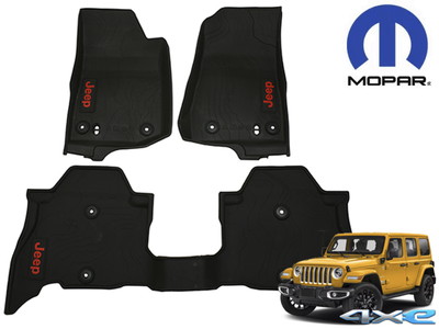 MOPAR純正 ラバーフロアマット(Jeepロゴ/ブラック)4PC 82216624AB JLラングラー4xe 左ハンドル/右ハンドル共通 4PC