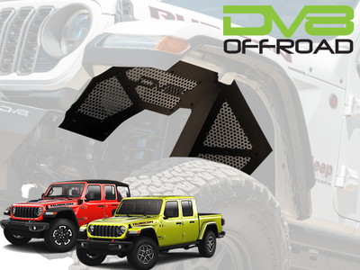 DV8 OFFROAD フロントインナーフェンダー(サテンブラックパウダーコート/ロゴ入) JLラングラー、JTグラディエーター